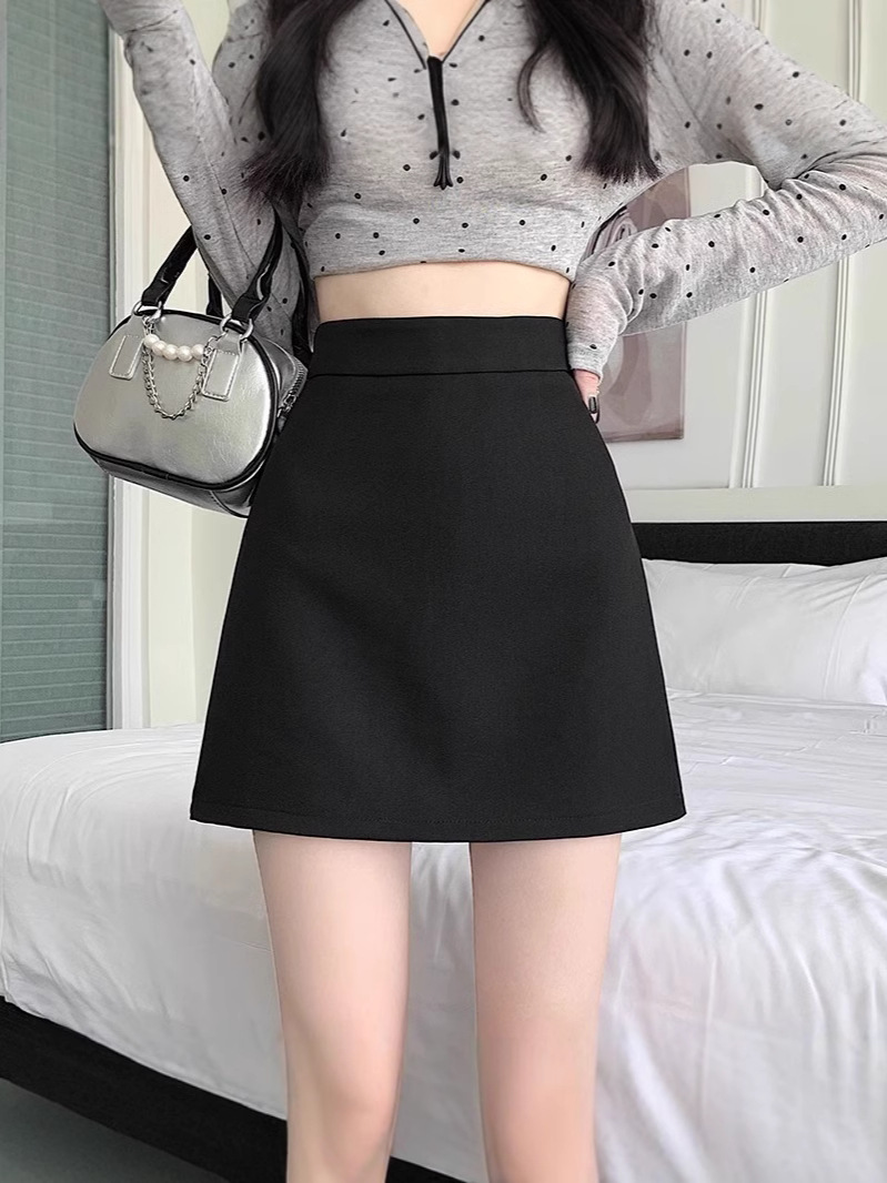 Korean-style All-match Professional Suit Woolen Skirt Women's High Waist Slimming Anti-glare Small A- line Hip Skirt