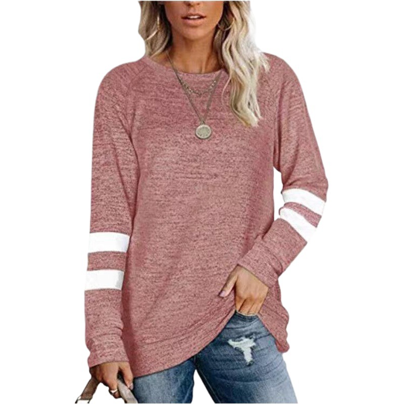Autumn/Winter 2021 Amazon Sweatshirt European and American Women's Long Sleeve Stitching Round Neck Casual T-Shirt Loose Cross-border Top
