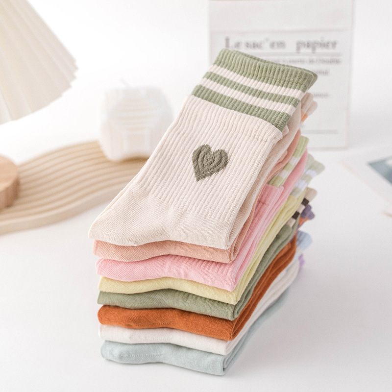 Love Socks Children's Mid-length Socks Spring and Autumn Cotton Sports Socks Ins Trendy Double Rakou South Korea College Style Stockings
