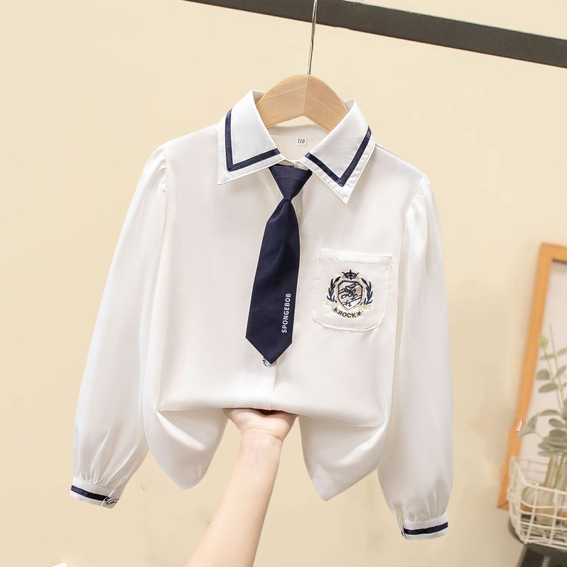 Picture of Children's Shirt White Long Sleeve Spring and Autumn Class Clothing Performance Clothing Lace Girl Student Clothing 2024 New Style Girl's Spring and Autumn