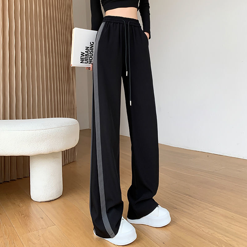 Large size women's 200kg wide leg sports pants women's spring and summer high waist casual slim narrow straight tube loose floor pants