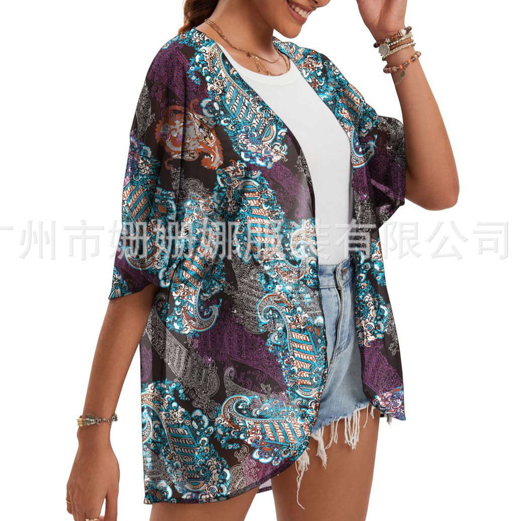 European and American ladies cardigan beach sunscreen blouse spring, summer and autumn thin coat translucent Joker in stock a batch