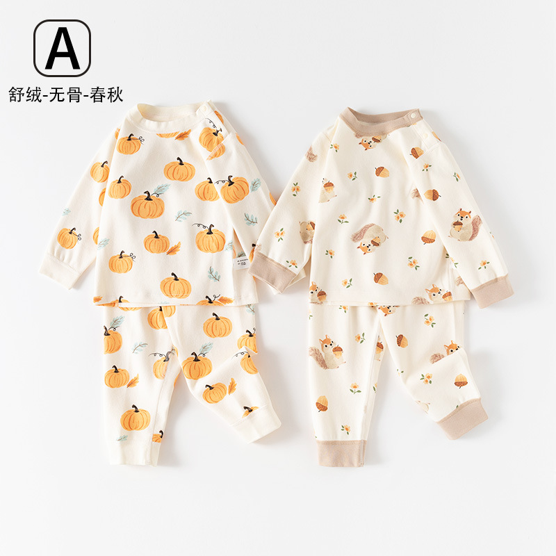 Picture of Children's autumn and winter Shu velvet Korean style clothing autumn clothes long pants boneless baby underwear home suit two pieces in stock