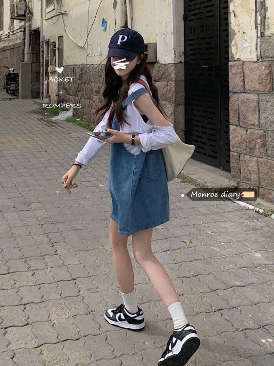 Korean Style Loose Thin Age-reducing Denim Strap Dress Women's 2023 Summer New Slim Look Short Skirt