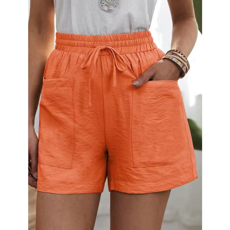 Picture of European and American Cross-Border Wish Summer Women's Popular Linen Texture Casual Shorts with Pockets, Solid Color, Plus Size, High-Waisted Wide-Leg Pants