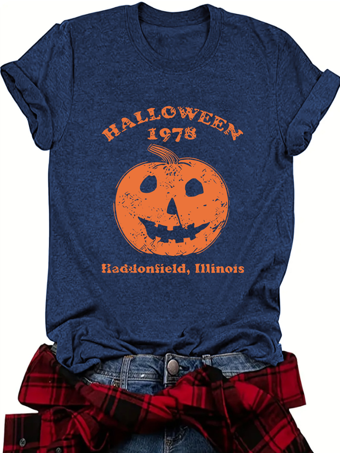Amazon European and American Summer Women's Halloween Pumpkin Pattern Round Neck Short Sleeve Casual Fashion Foreign Trade Explosions T-shirt
