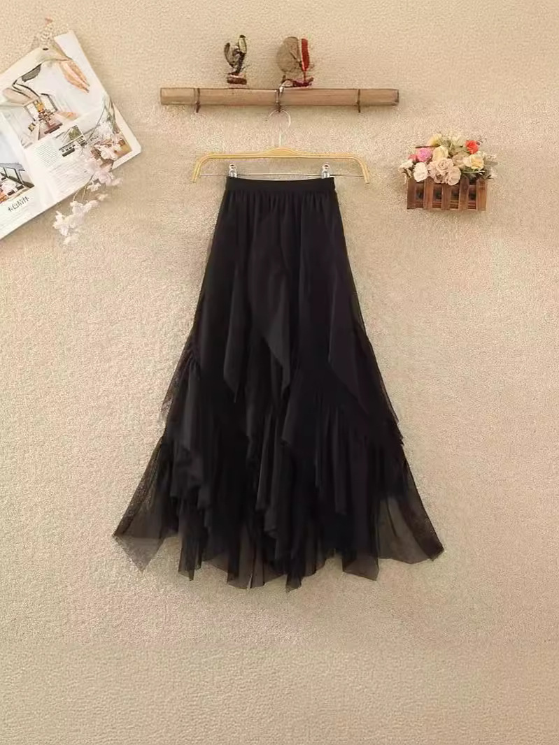 New Irregular Ruffled High Waist Long Skirt Slimming Fashionable No-bump Elegant Large Skirt