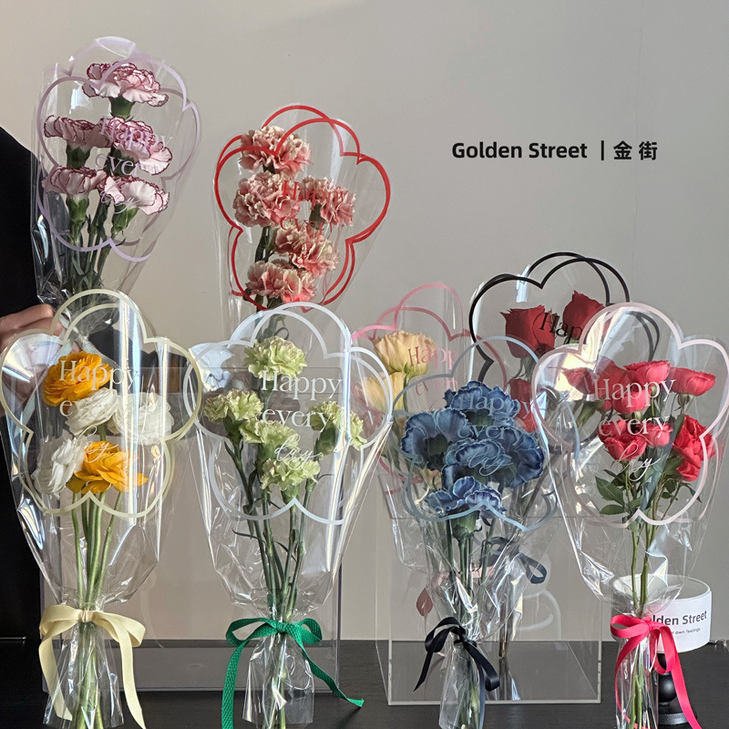 High-End Single Bag Wholesale Camellia Single Bag Bouquet Packaging Bag Flower Material Stall Rose Multi-Pack Bag