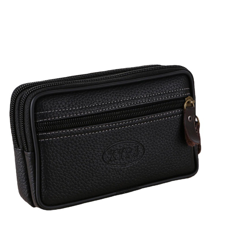 Men's Large Space Zipper Leather Waist Bag Mobile Phone Bag Multi-Functional Double Layer Soft Leather Belt Card Holder 6inch / 6.5inch