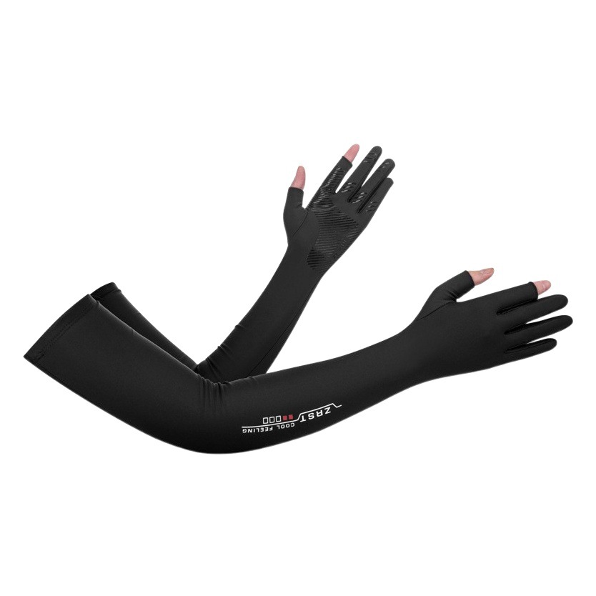 Long ice sleeve sun protection gloves men's riding ice silk long sleeve thin driving non-slip two finger gloves women