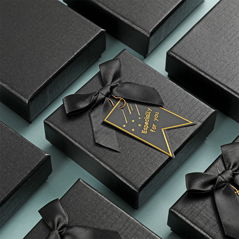 Spot square jewelry packaging gift box heaven and earth cover bow empty box necklace ring earrings packaging box wholesale