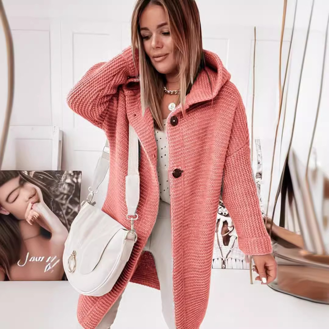 Picture of 2025 New Hooded Knitted Sweater Hat Collar Temperament Commuting Loose Women's Cardigan Large Size Cross-Border Sweater Sweater