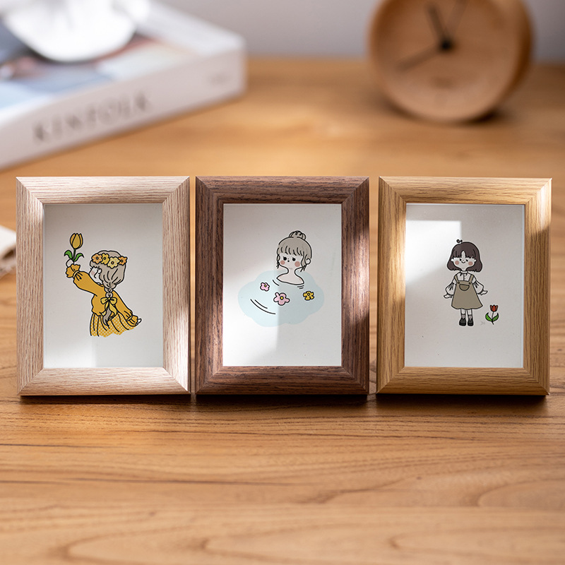 Mini photo frame ornaments 4 inch 5 inch 6 inch wooden square small photo frame table ins wind picture frame hollow photo frame wholesale