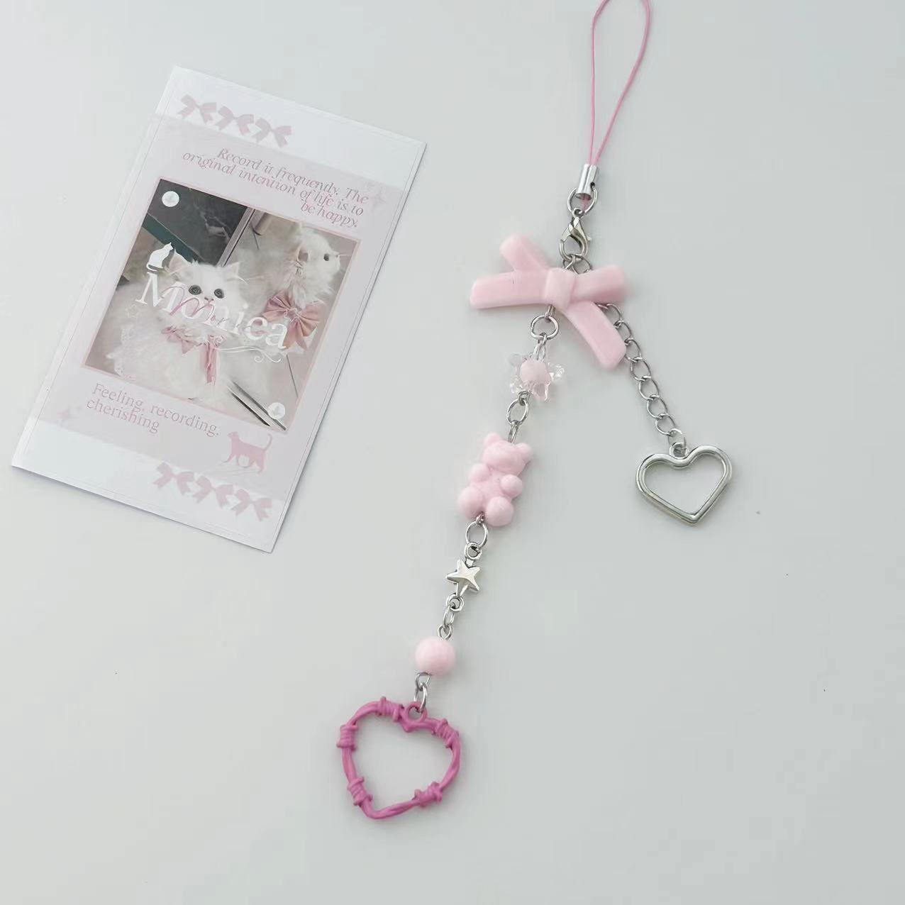 Original Cute Pink Gummy Bear Bow Love Mobile Phone Chain Japanese Y2K Girl Heart Goo Ben Hanging Ornaments