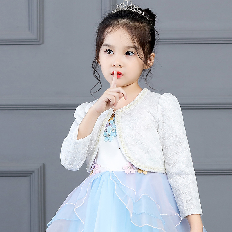 Picture of 2020 New Children's Shawl Lace Pearl Small Large Girl's Ware Shoulder Long Sleeve Coat Children's Wear Princess Small Outer Wear