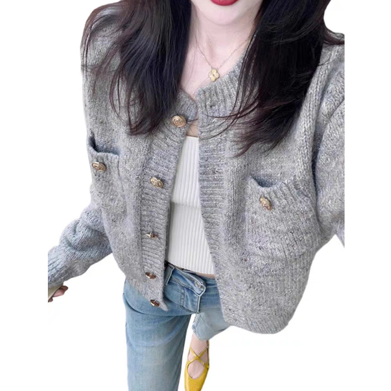 Picture of Autumn/Winter 2025 New Women's Knit Cardigan, Gray Sweater, Short Petite Xiang-Style Jacket for Women