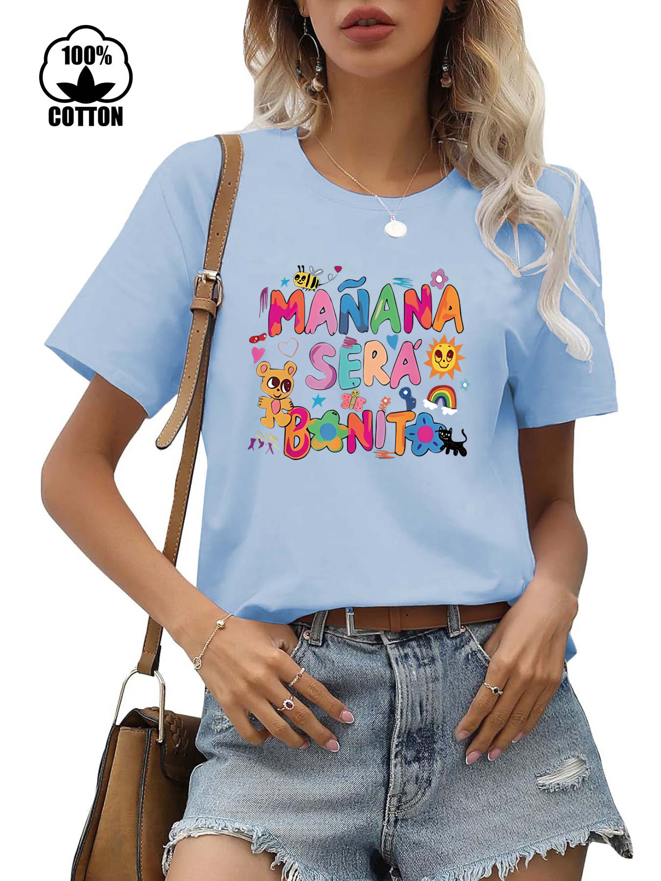 220g cotton Amazon short sleeve round neck dopamine t-shirt women's European and American cross-border MANANA printed t-shirt