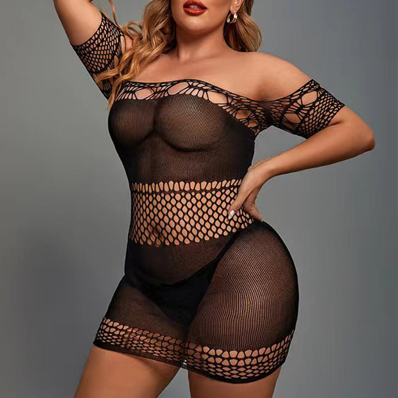 Europe and the United States cross-border plus size sexy lingerie sexy jumpsuit perspective dress mesh hollow fat plus fat plus plus size