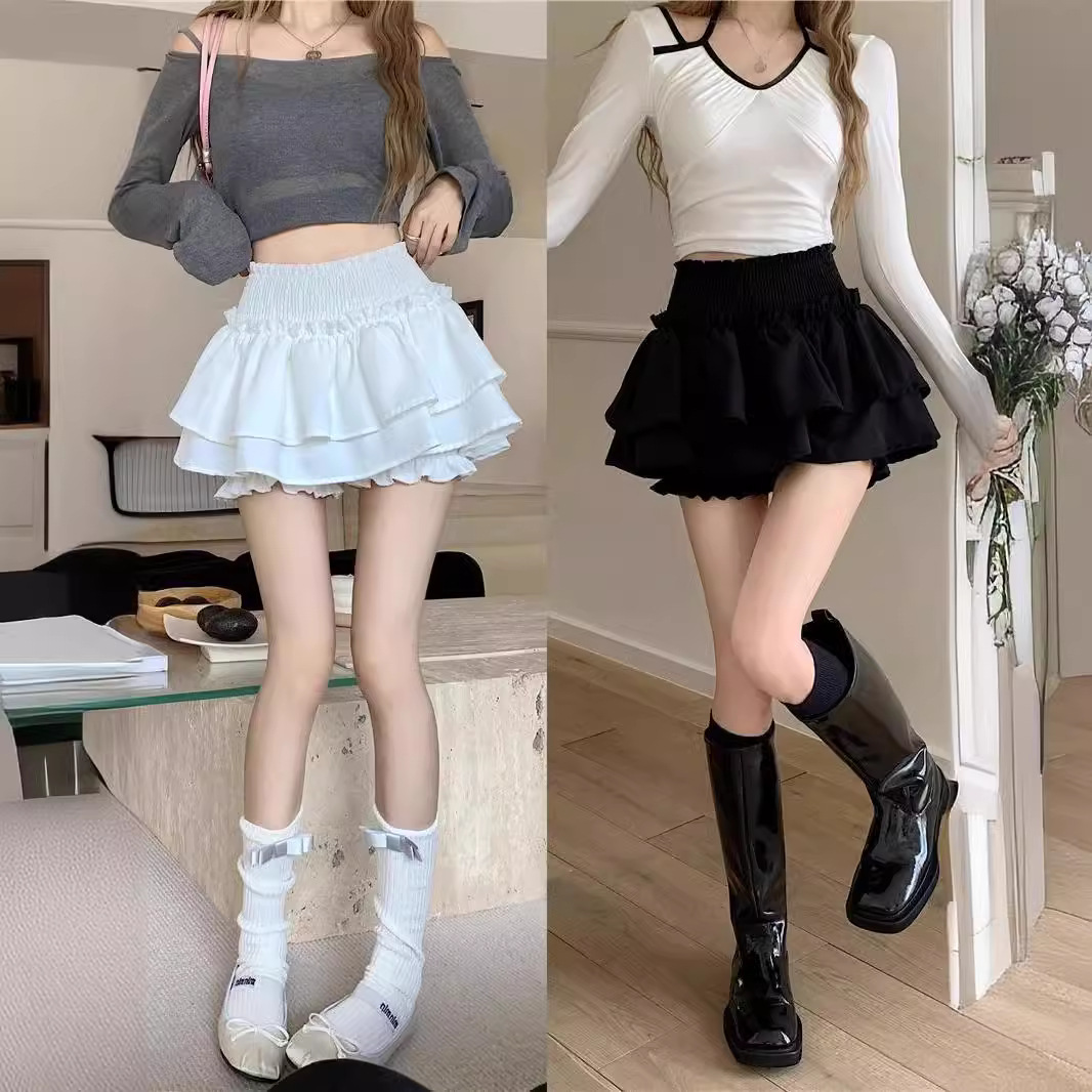 Sweet and Spicy Season Women's Summer High Waist Slimming Korean Ballet Cake New 2024 Puffy Short Skirt with Windy Design