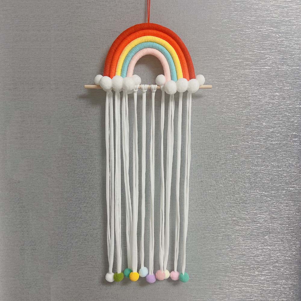 Picture of ins Nordic Rainbow Tassel Hair Accessories Hairpin Finishing Storage Woven Children's Room Decoration Wall Decoration