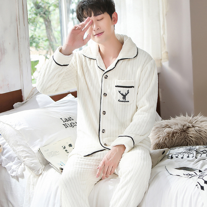 Picture of Winter new men's outdoor pajamas coral fleece pajamas men's thickened flannel home wear one-piece delivery