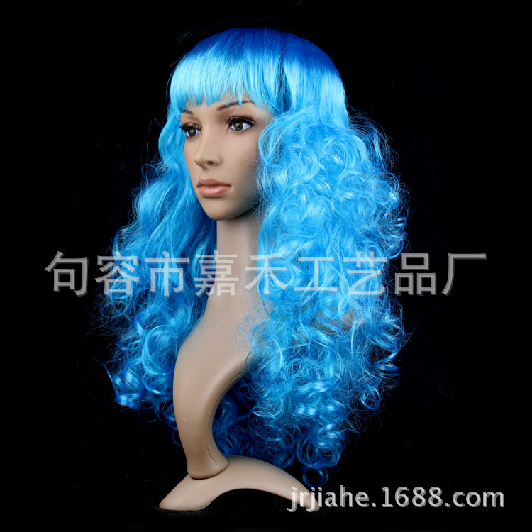 Picture of Cross-Border E-Commerce Halloween Christmas Masquerade Costume Catwalk Colorful Big Wave Wig Set Cosplay