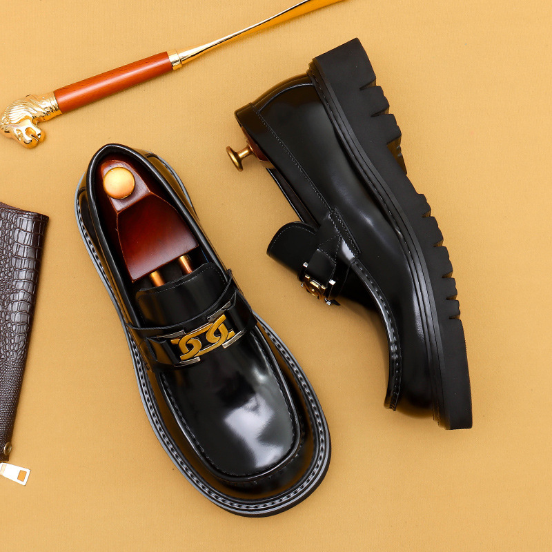 [vip for] big head leather shoes men's leather bright face business casual wide foot thick bottom pedal dress shoes