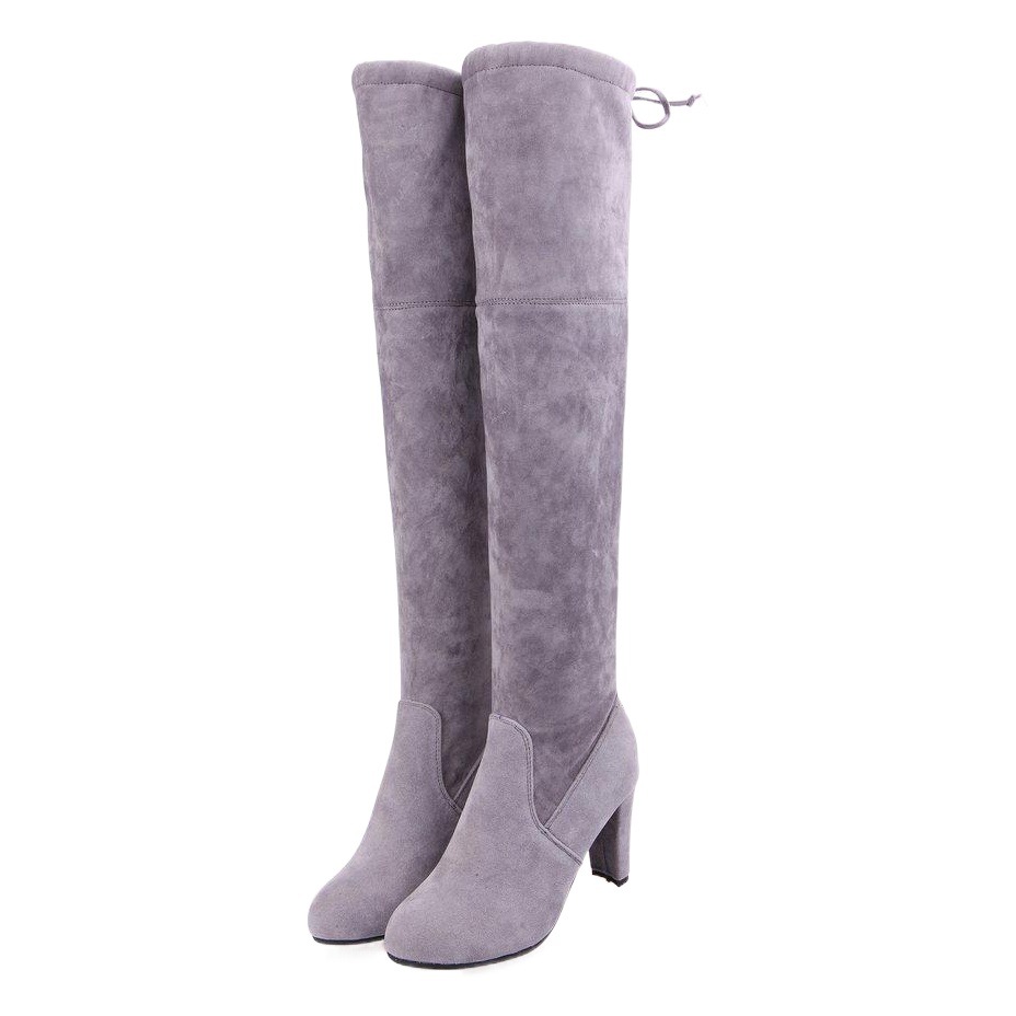 2024 autumn and winter new women's boots European and American suede over the knee slimming high heel thick heel foreign trade large size women's shoes 43 yards in stock
