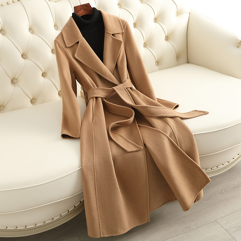 Picture of Double-Sided Cashmere Outwear Women's Mid-Length 2025 Autumn and Winter New Over-The-Knee Slim-Fitting Right-Shoulder Woolen Outwear