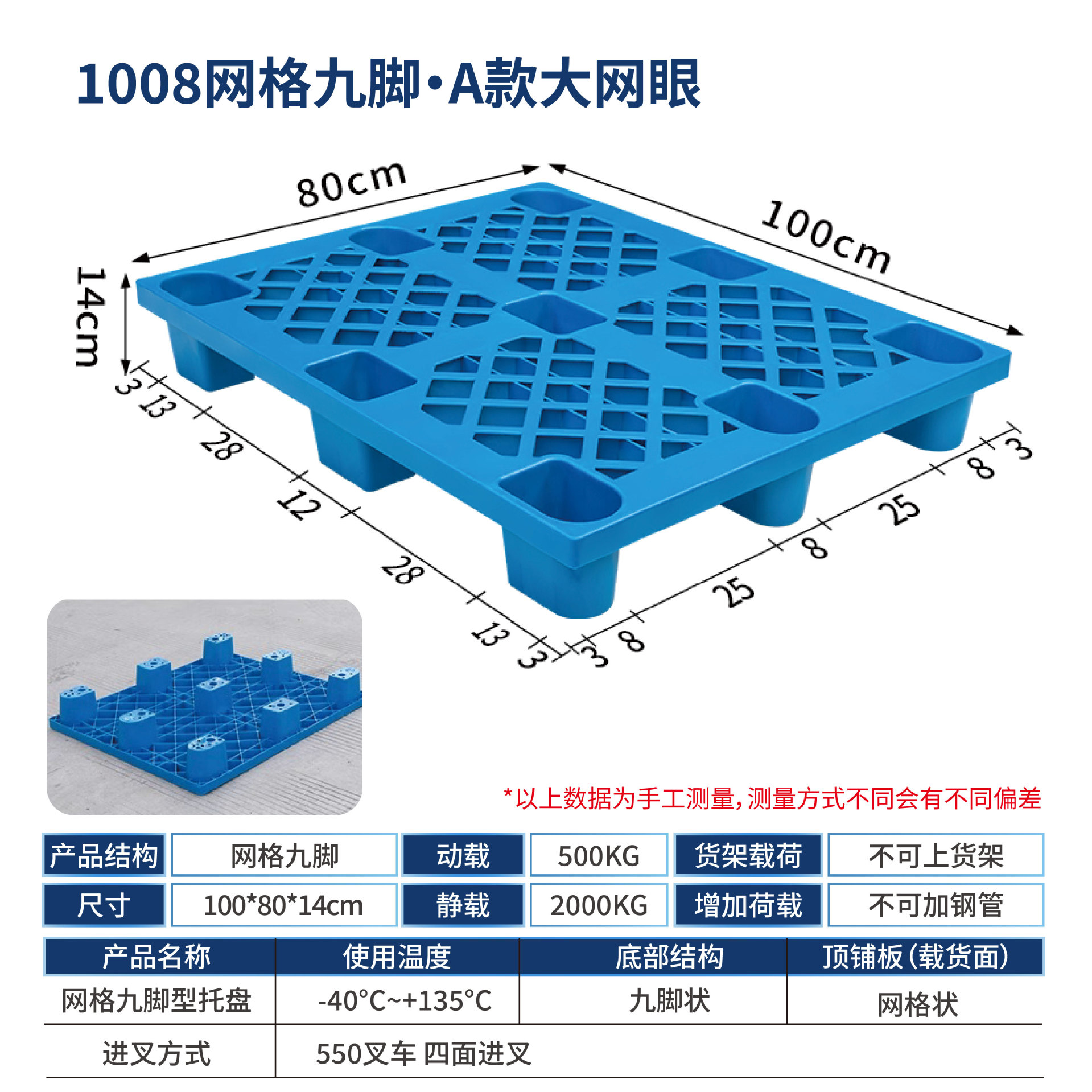 Picture of Plastic Pallet Nine-Foot Grid Forklift Pallet Warehouse Moisture-Proof Floor Board Logistics Pallet Plastic Pallet Manufacturer