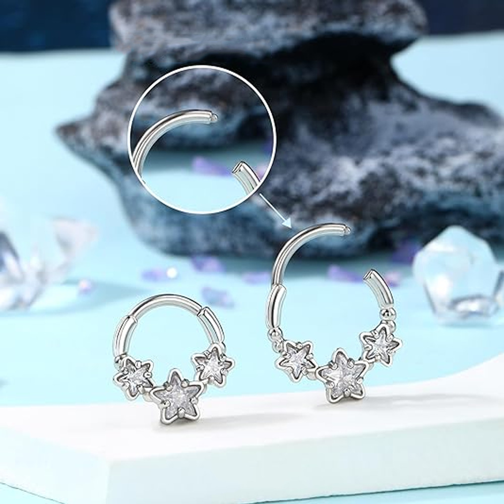Picture of Europe and the United States cross-border Amazon personalized fashion stainless steel star diaphragm ring perforated jewelry spiral earrings jewelry