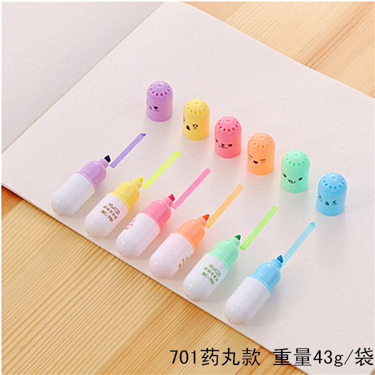 Picture of Highlighter Mini Pill Highlighter Color Painting Key Pen Marking Pen Doodle Pen Color Pen 6 Color Set