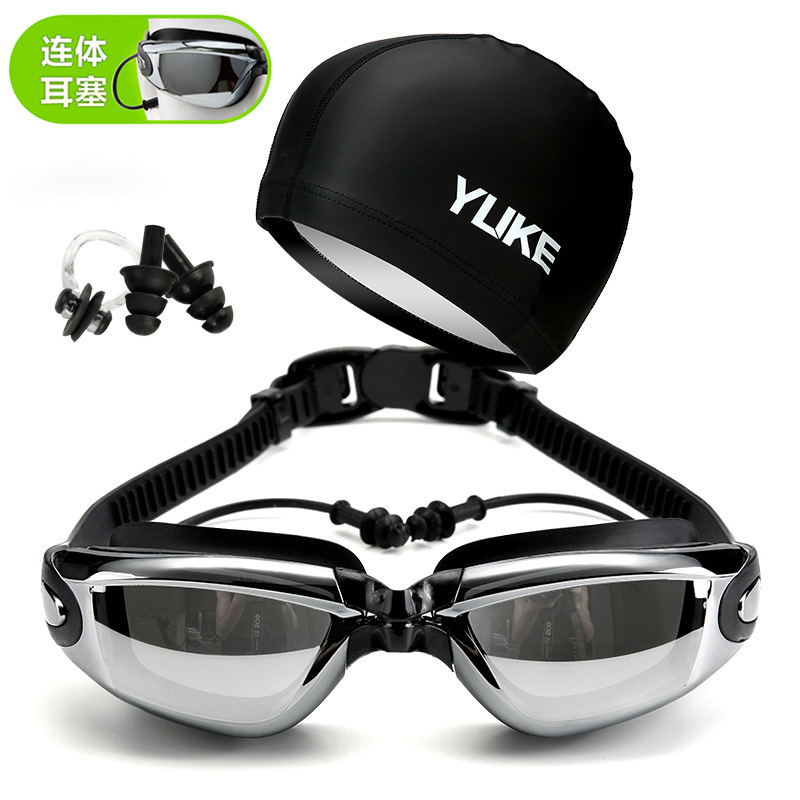 Yuke Swimming Myopia Glasses Anti-fog Swimming Goggles Men HD Swimming Goggles Women Electroplated Swimming Glasses Swimming Cap