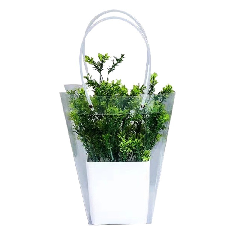 Transparent Trapezoidal Chinese Valentine's Day Holiday Bouquet Pp Handbag Flower Companion Gift Bag Group Purchase Flower Packaging Bag T-Shaped
