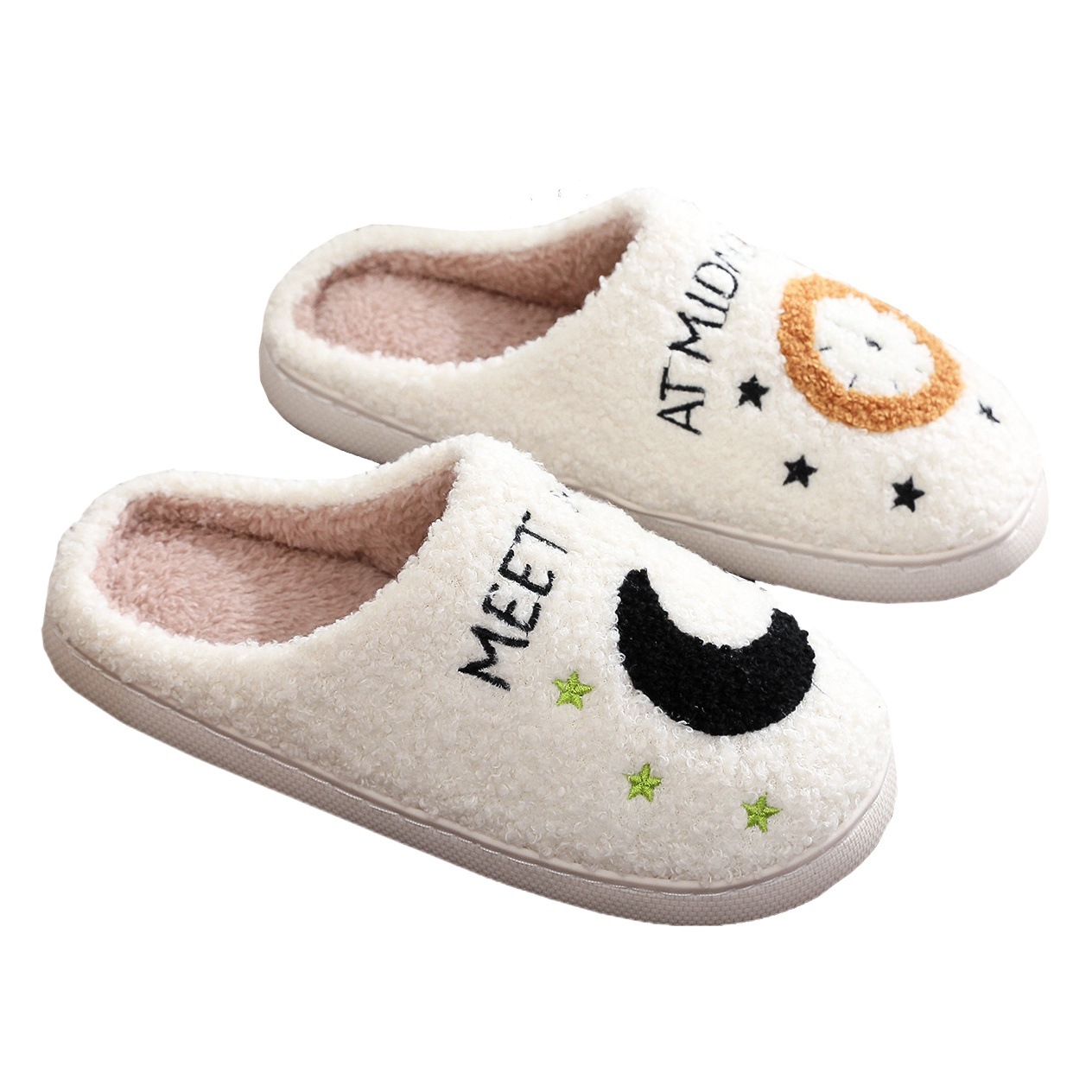In stock winter cute cartoon smiley face cotton slippers wholesale cross-border hot slippers female plus size moon clock generation