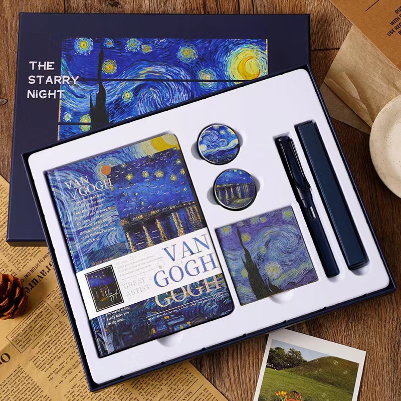 Picture of Starry Sky Ledger Set Creative Tape Sticker Gift Van Gogh Oil Painting Bookmark Set Gift Box Ledger Notebook