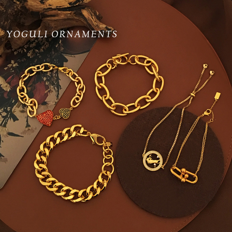 Picture of Copper plated real gold European and American fashion antique bracelet temperament street fashion bracelet personality Internet celebrity new hand jewelry
