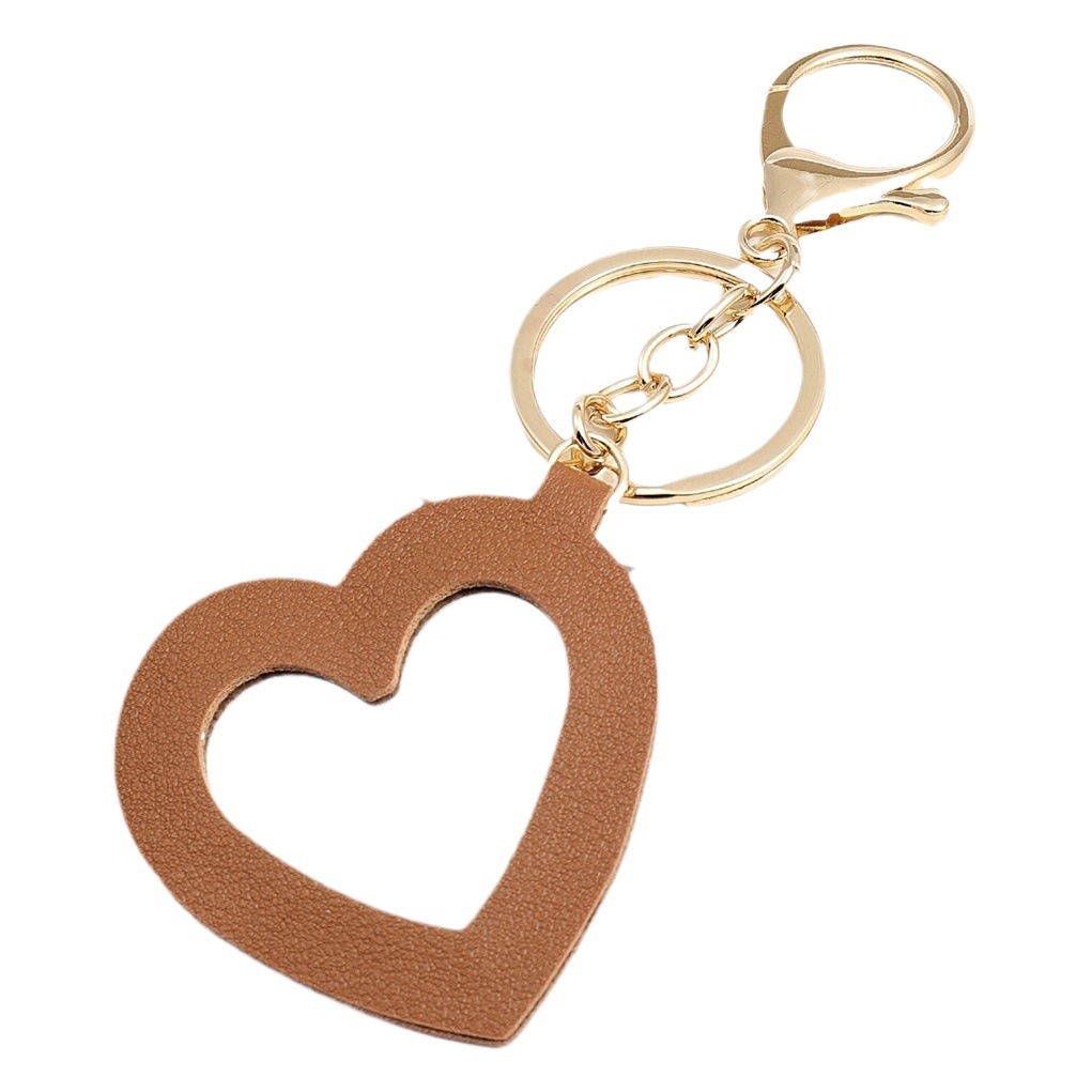 Cute Little Heart Mirror Keychain PU Leather Love Makeup Mirror Key Bag Hanging Accessories Cross-border Hair