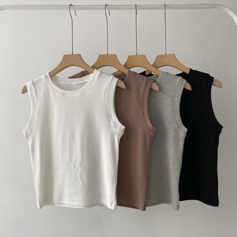 Classic All-Match Stretch Slim-Fit Slimming Short Round Neck Base Shirt Women's Sleeveless T-Shirt Stylish Vest Top