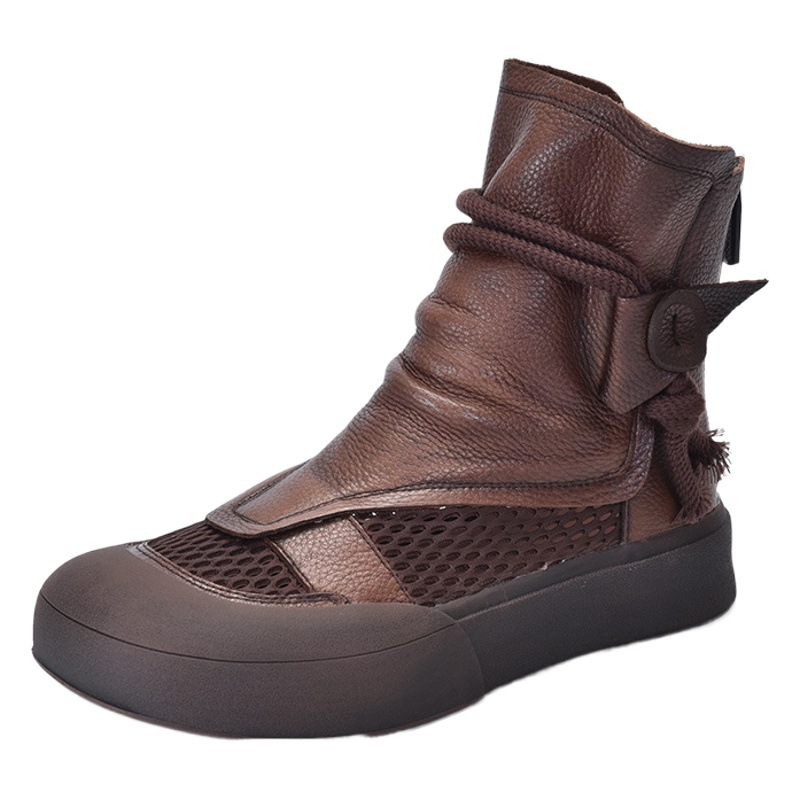 [Event Price 128] Sandals Short Boots Genuine Leather Flat Sandals for Women Spring and Summer Breathable Mesh Shoes Baotou Sandals for Women
