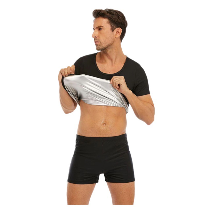 Picture of Cross-border shaping belly shaping clothes Men's Fitness sweat-breaking short sleeve sports running sweat-breaking clothes beer belly round neck short sleeve wholesale