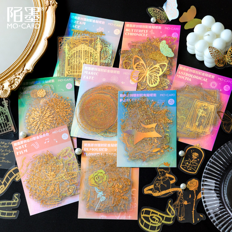 Mo Mo Hot Color Gold Laser Sticker Paper Bag Golden Dream Series 45 PET 3 Material Stickers 8 Selection