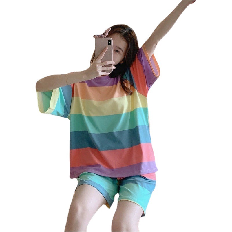 Large number of wholesale pajamas women's summer short sleeve thin sweet girl student suit cute large size summer home clothes