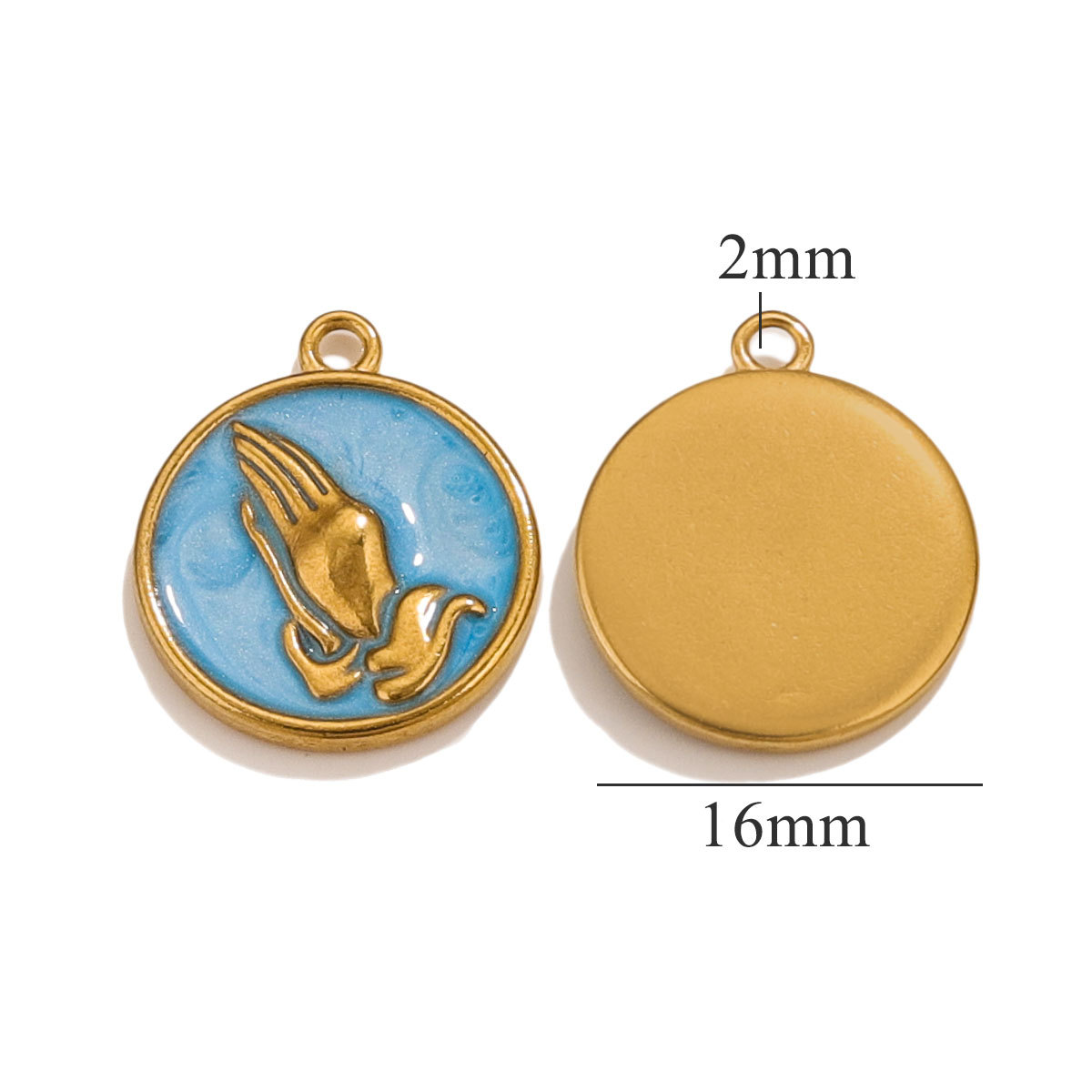Picture of Cross-border hot-selling simple stainless steel hands-on prayer round pendant DIY love necklace bracelet earrings jewelry