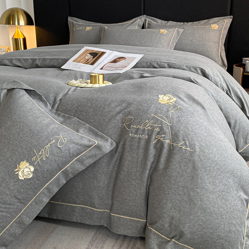 Picture of Light luxury embroidery thickened brushed bedding four-piece quilt cover quilt cover bed sheet three-piece fitted sheet factory wholesale