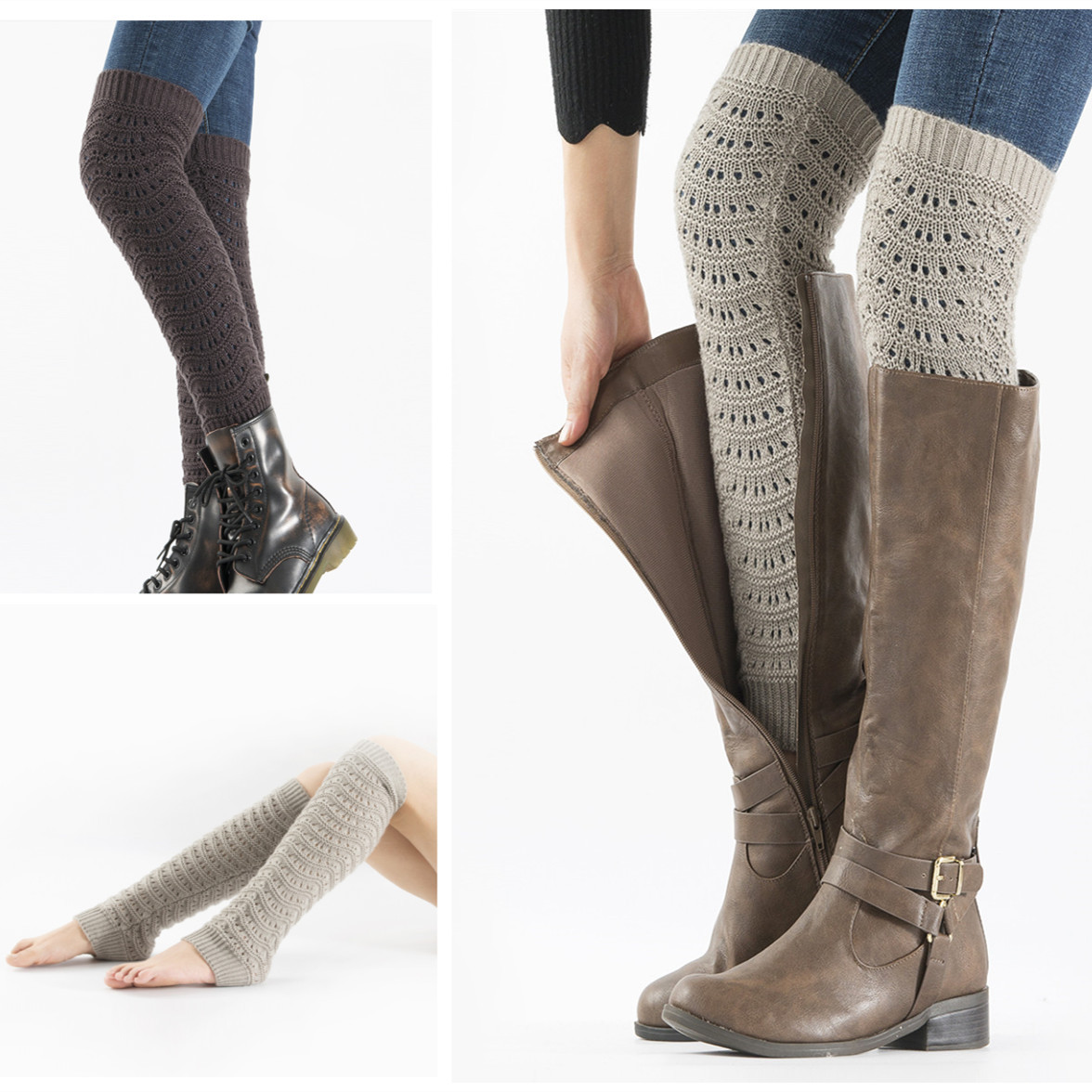 ebay AliExpress autumn and winter New knitted wool jacquard wave pattern hollow socks women's long knee pads wholesale