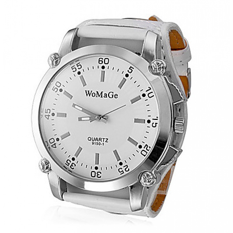 Picture of Fashionable Versatile Men's Leather Strap Watch, Womage Large Dial Quartz Wristwatch, Casual Student Watch with Large Dial Design