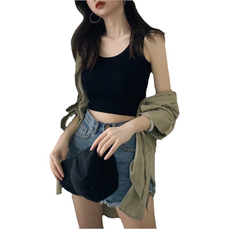 Hong Kong Style Short Inner Base Sleeveless Top Women's Autumn and Summer Black Hyun-a Women's Outer Wear Tight Navel Vest