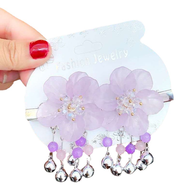 Chinese Style Kidsren's New Year Han Dynasty Ribbon Hairpin Baby Princess Tang Suit New Year's Greetings Tassel Bell Headdress Little Princess