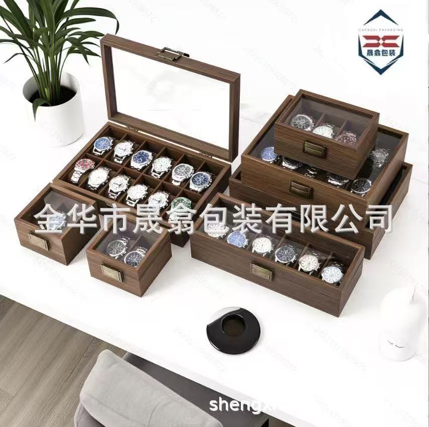 Household Glass Skylight Walnut Multi-Position Large-Capacity Watch Box Dust-Proof and Moisture-Proof High-End Gift Box Storage Collection Box